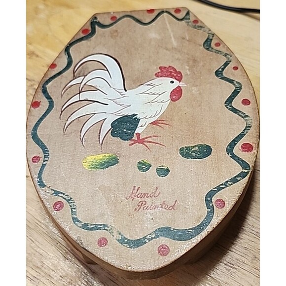 Vintage Hand Painted Woodpecker Wood Ware Rooster Box Japan Folk Art Farmhouse - Picture 1 of 16
